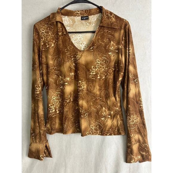 Y2K Brown Wide Sleeve Babydoll Fairy Grunge Blouse Shirt Size Medium - Picture 1 of 5